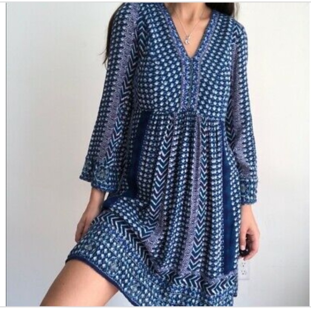Anthropologie Akron + Kin geometric blue dress